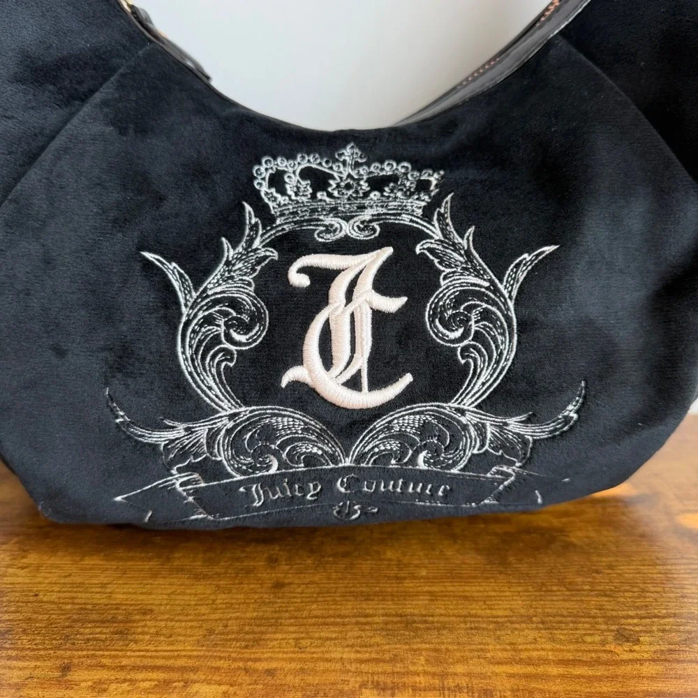 New Juicy Couture Need More Black Shoulder Hobo Handbag Wristlet Wallet Set Y2K